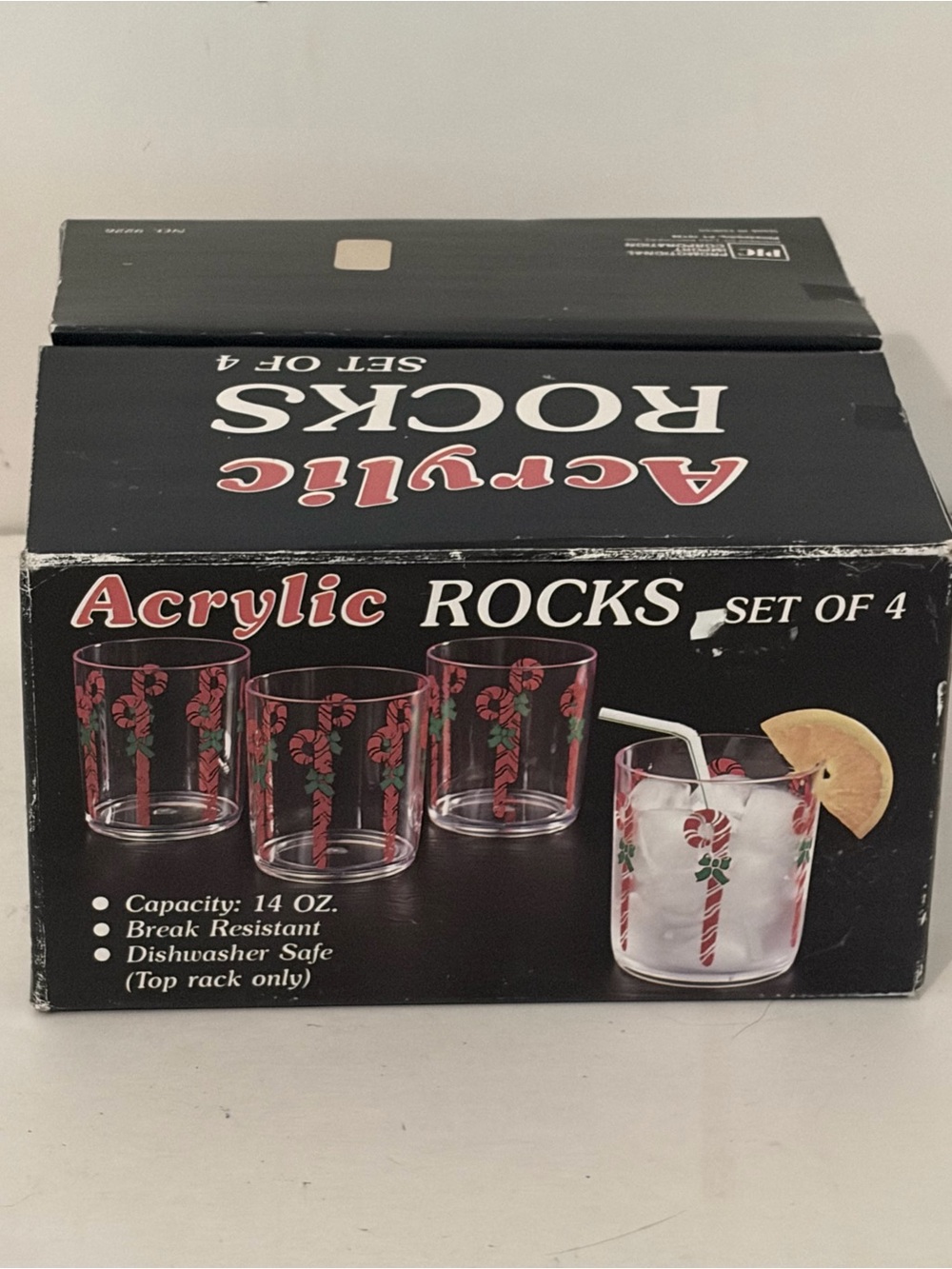 Retro 80s Christmas Candy Cane Acrylic Rocks Glasses